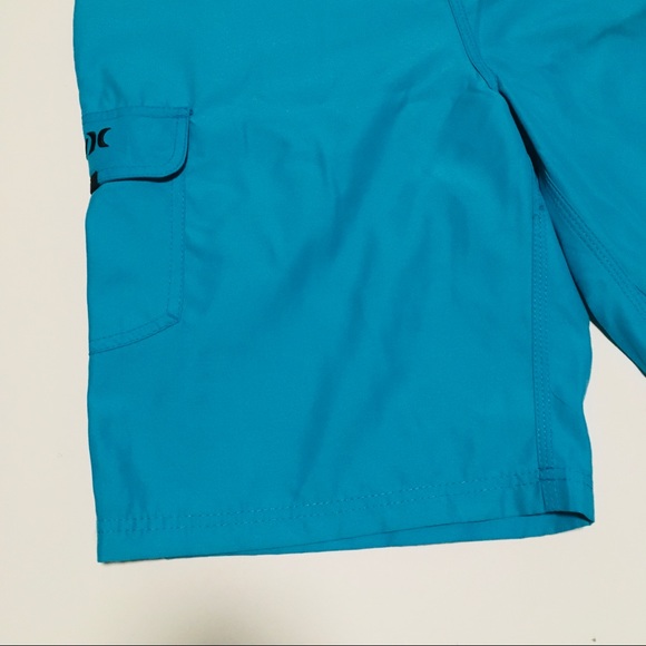 NWT Hurley Board Shorts Beach Swim Trunks Waist Size 34 L Neon Cyan Blue NEW - Picture 7 of 13